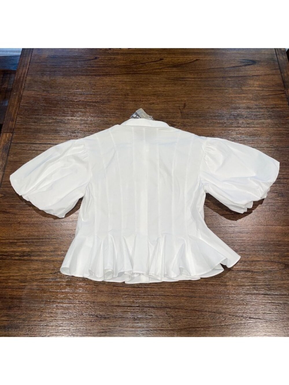 J.Crew Puff-Sleeve Button-Up Shirt Sz 10 White Slim Peplum Top Coquette Romantic - Picture 9 of 15